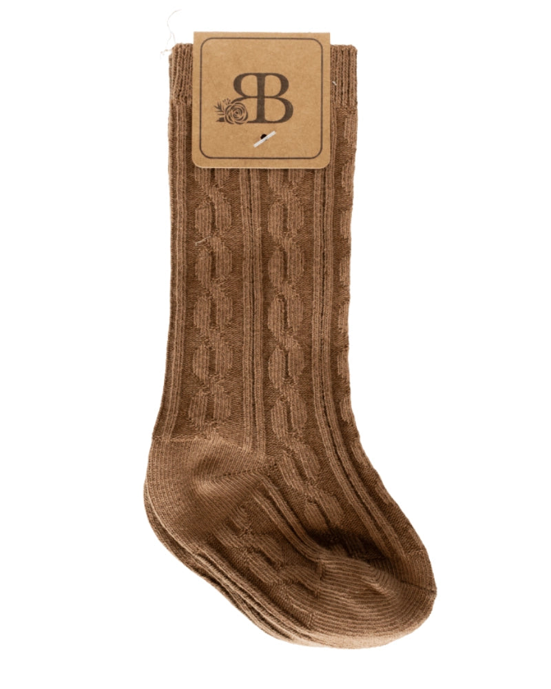 Knee-High Cable Knit Socks in Camel