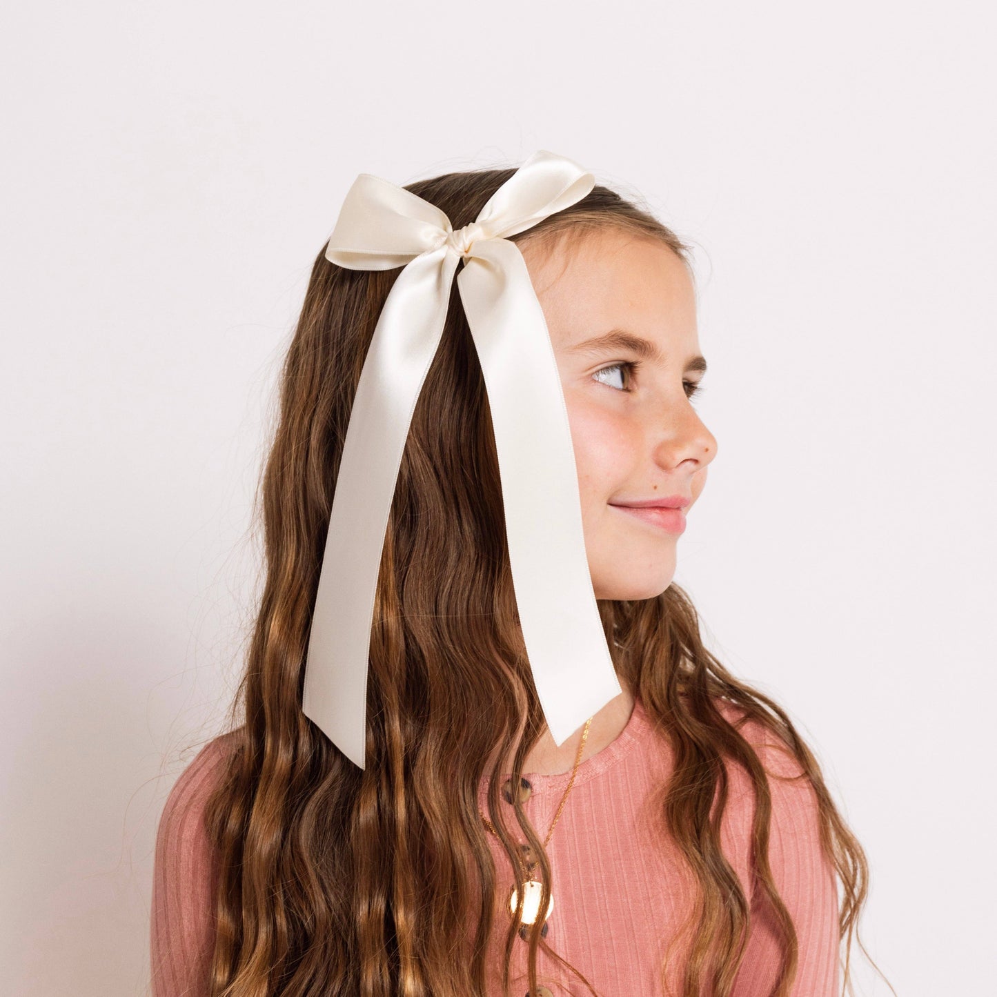 Sash Bow - Cream Satin Clip