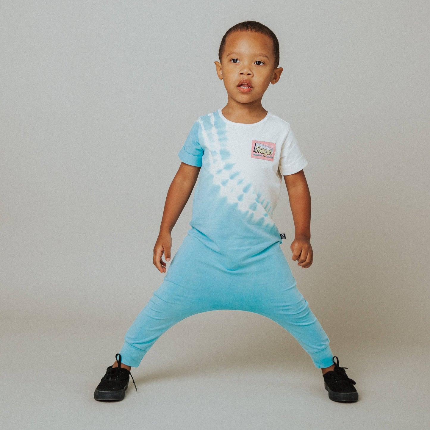 Rolled Short Sleeve Rag Romper - Sky Blue Tie Dye