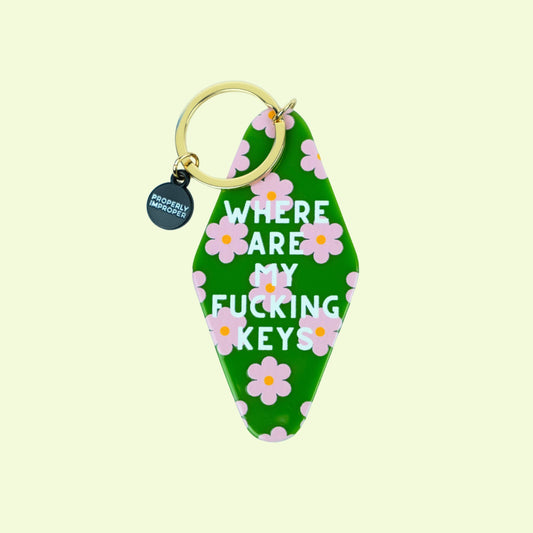 Where Are My Fucking Keys - Pink Flower Key Chain