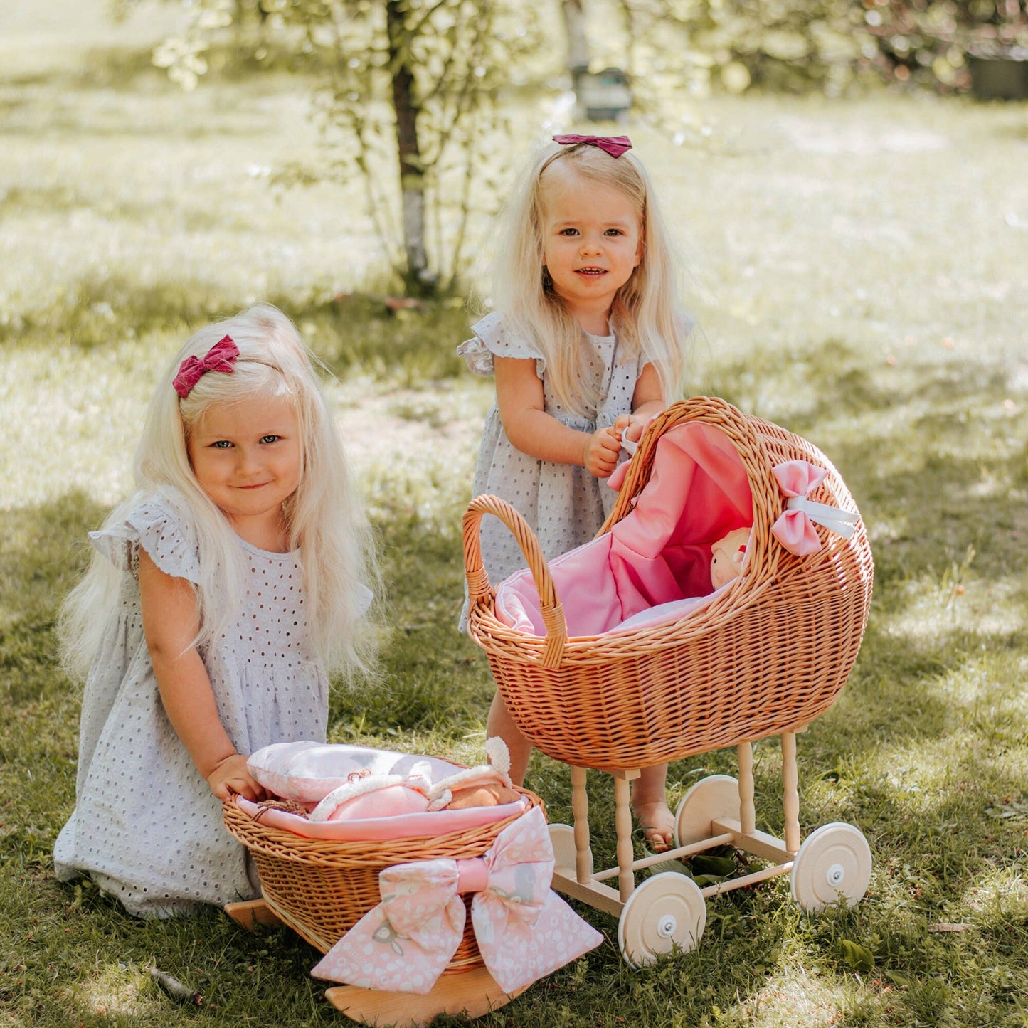 High Wicker Pram And Cradle With Bedding