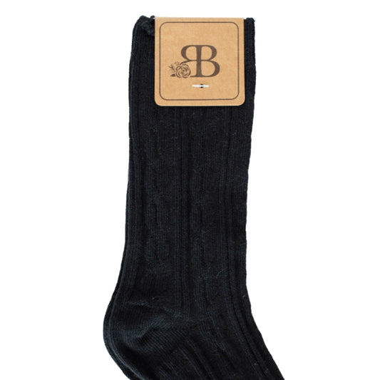 Knee-High Cable Knit Socks in Black