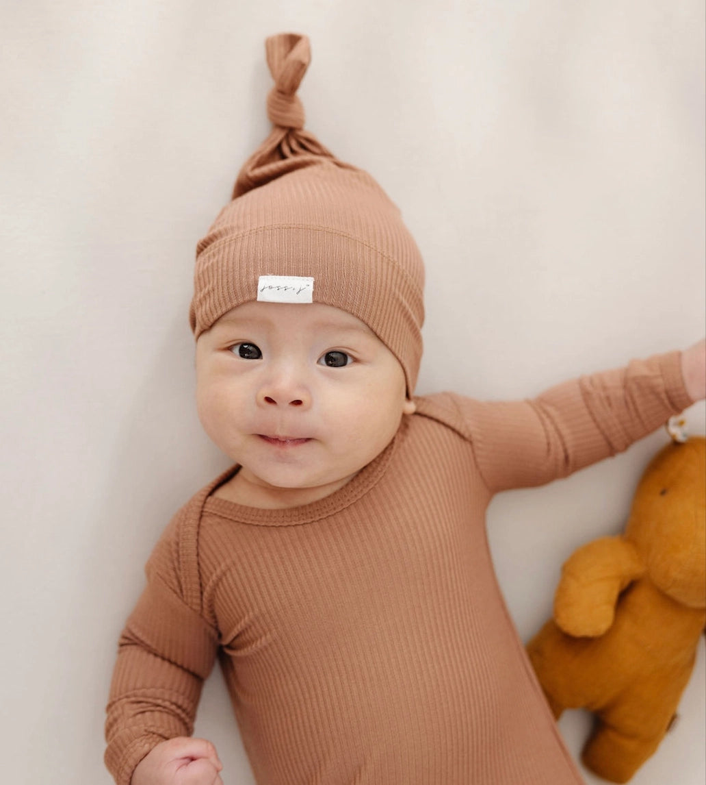 Toffee bamboo beanie + swaddle set