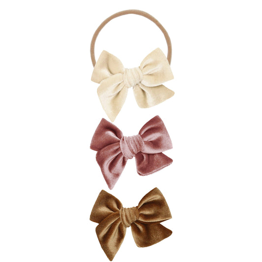 Velvet Bow Headband 3 Pack: Rose