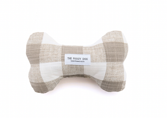 Warm Stone Gingham Dog Bone Squeaky Toy