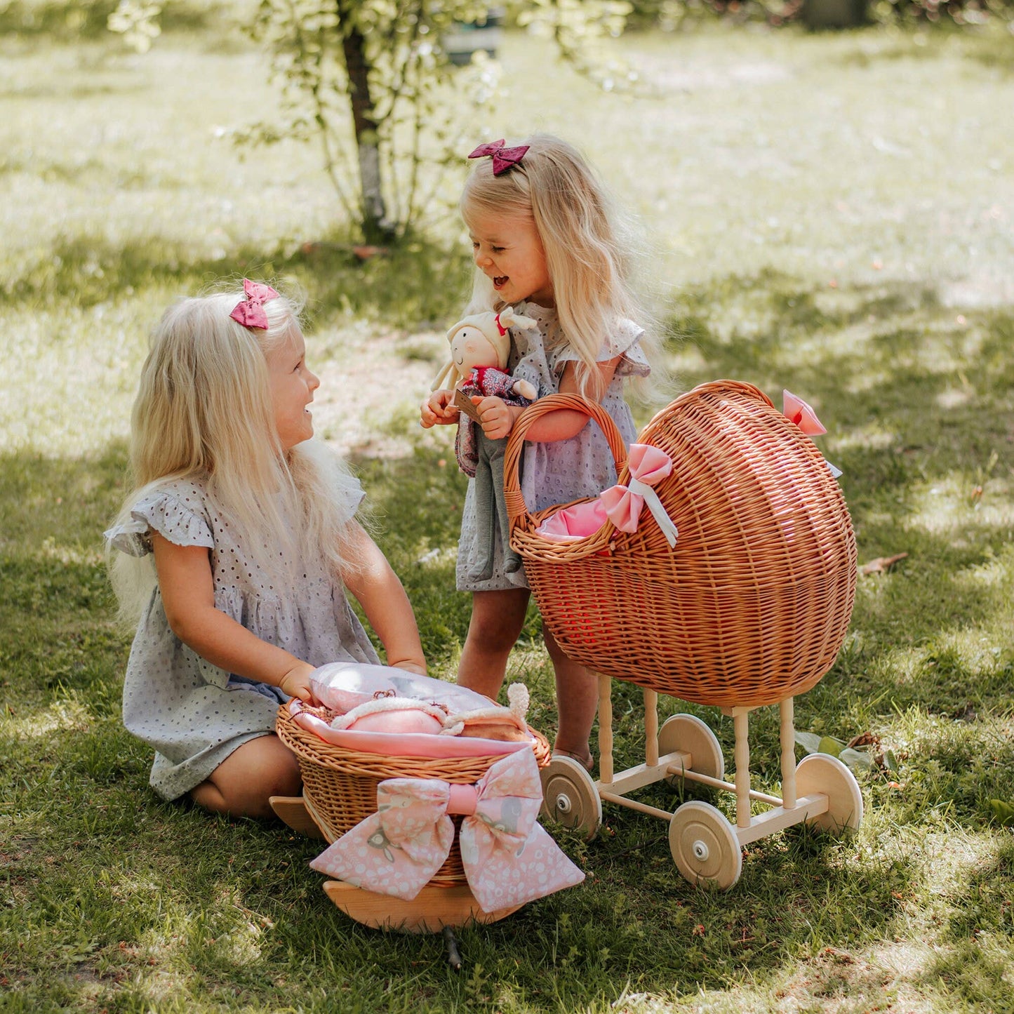 High Wicker Pram And Cradle With Bedding