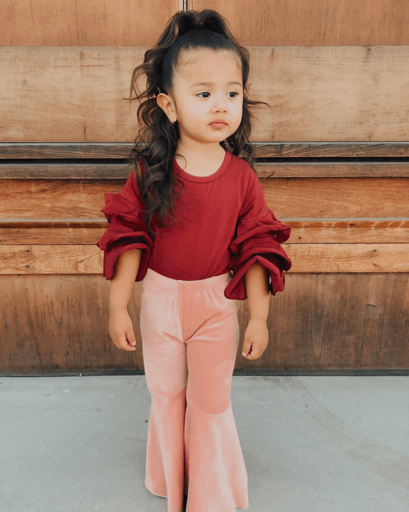 Lina Pleated Velour Bell Bottoms - Lollipop Pink