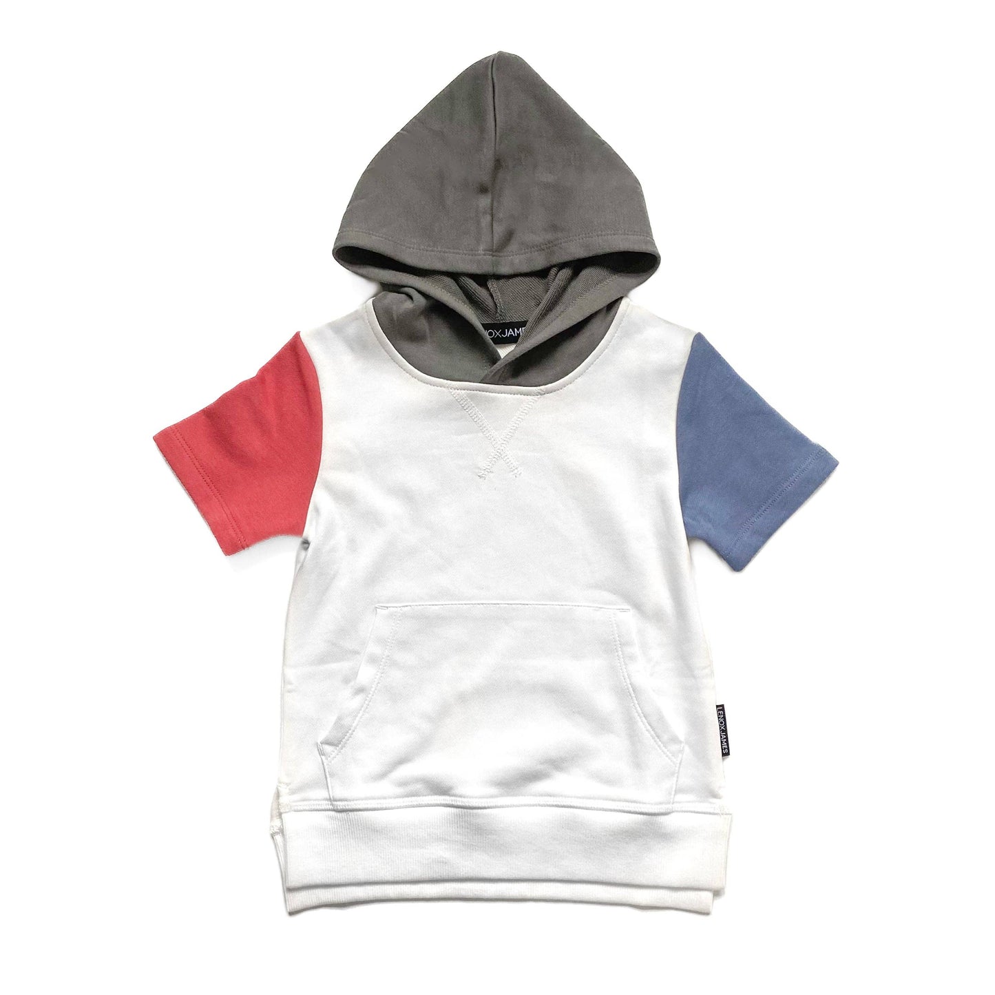 SHORT-SLEEVE HOODED SWEATSHIRT - RWB COLOR BLOCK