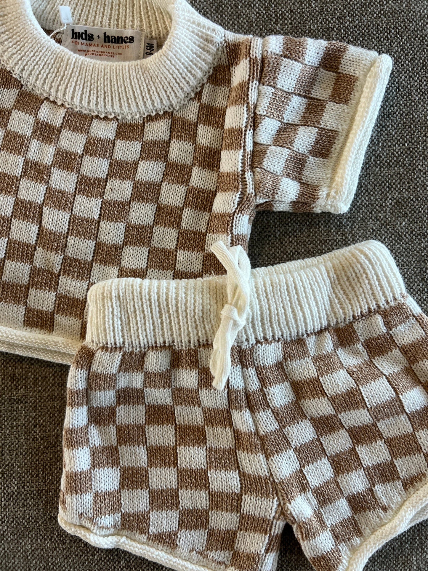 Knit Checkered Short Set