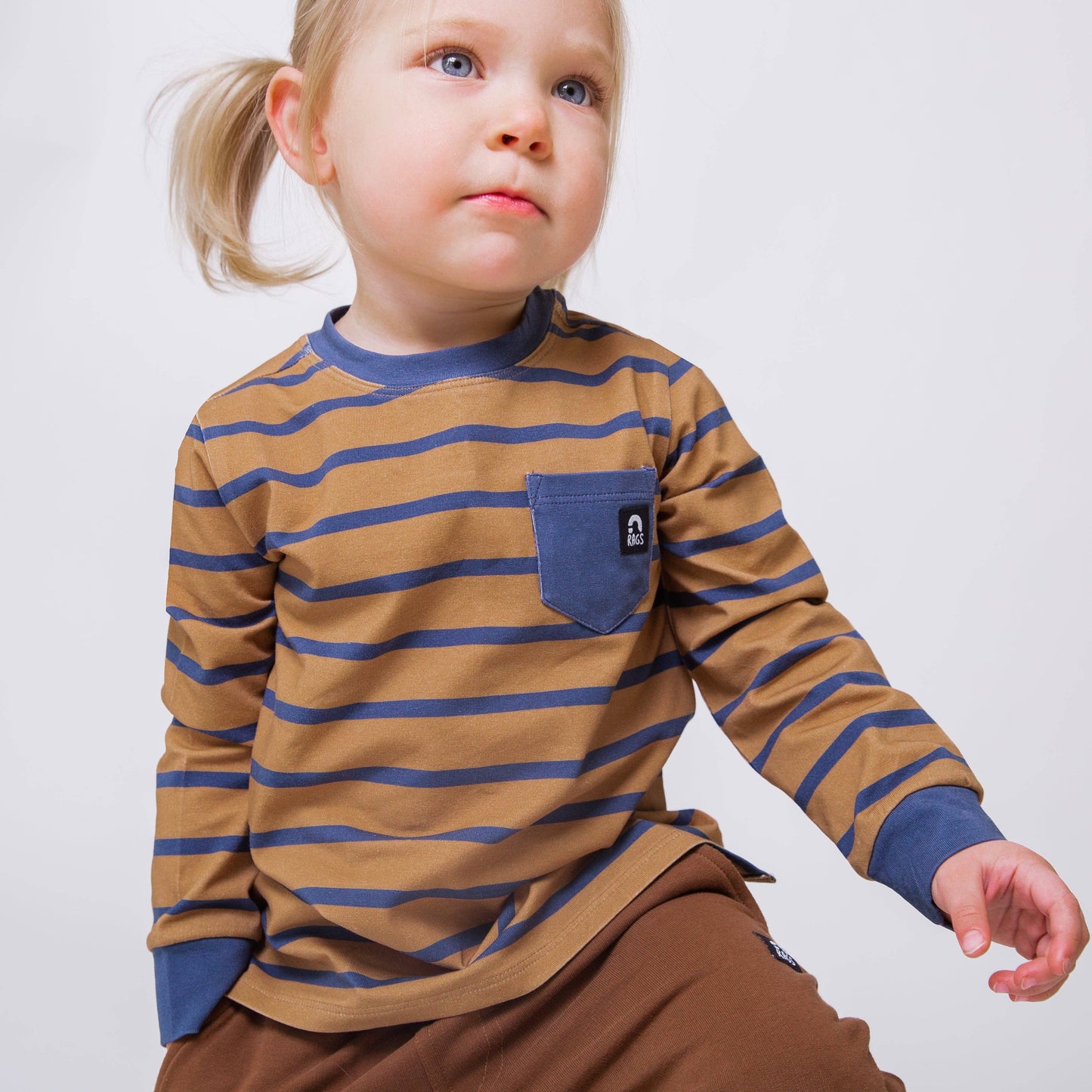 Essentials Long Sleeve Tee - Cumin & Navy Stripe