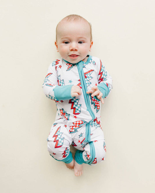 Holiday Bamboo Baby Clothes Zip Romper | Checkered Bolts