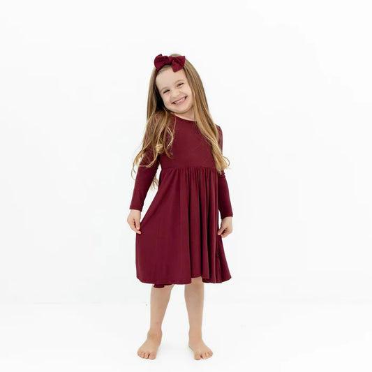 Long Sleeve Twirl Dress Burgundy