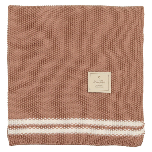 Duo Stripe Chunky-Knit Blanket Almondine