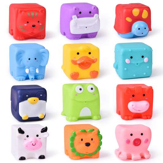 12 Pieces Kids Bath Toys Soft Cube Bath Squirters